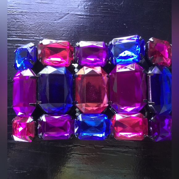 Purple Pink Blue Rhinestone Stretch Cuff Bracelet New - Picture 4 of 5